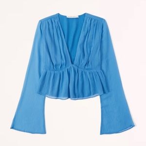 Long Sleeve Babydoll Plunge Sheer Top